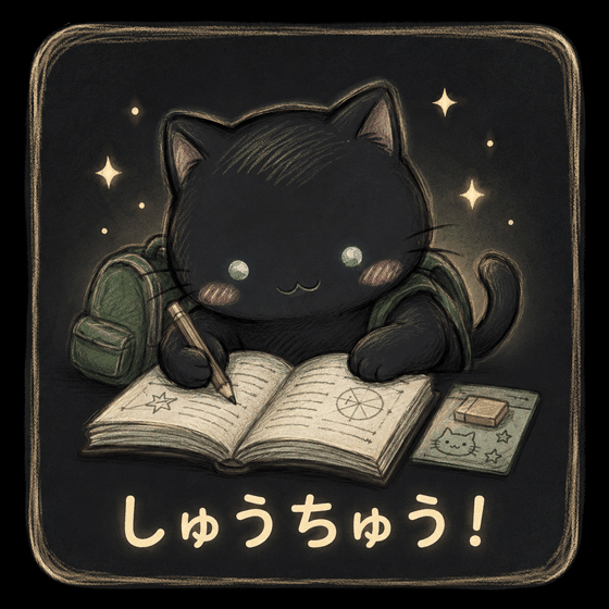 集中して学ぶ猫のキャラクター