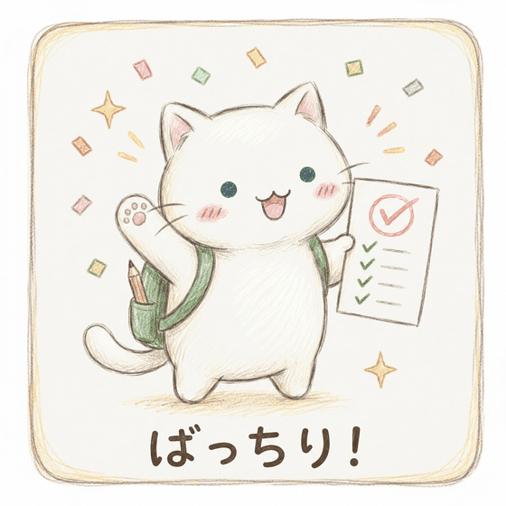 バッチリな表情の猫のキャラクター