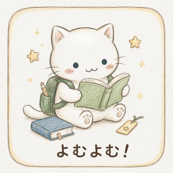資料を読む猫のキャラクター
